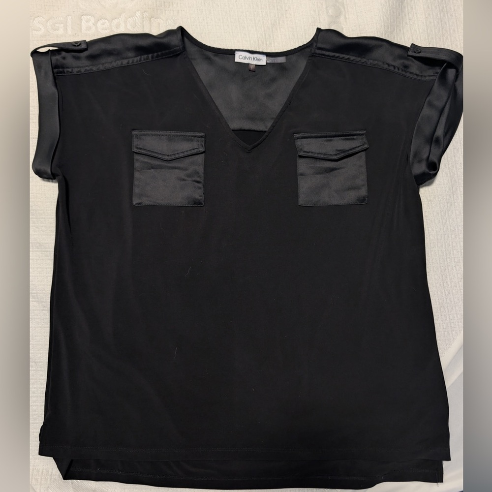 Calvin Klein Black Satin Pocket Blouse